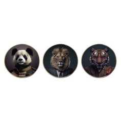 These coasters feature vibrant and detailed illustrations of popular jungle animals, including a lion, tiger, and panda.
