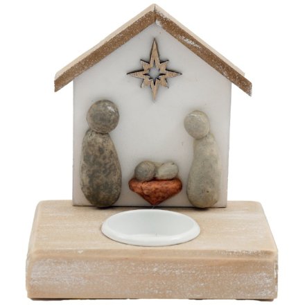 13cm Pebble Nativity Tea Light Candle Holder 