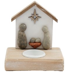 A traditional pebble design Nativity Tea light Holder