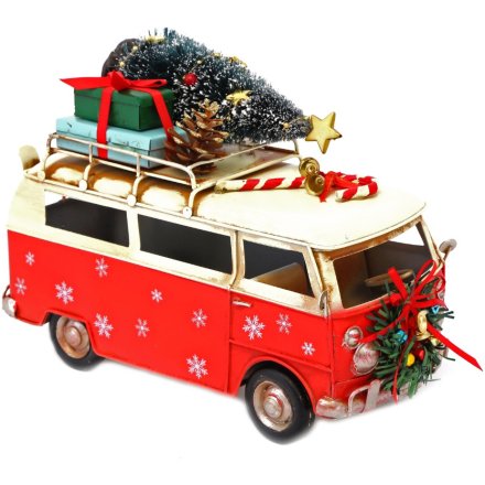 Red Campervan with Xmas Tree Decoration, 26cm