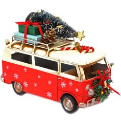 Red Campervan with Xmas Tree Decoration, 26cm