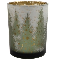 Add a traditional touch to the home with this forest style candle holder in green, gold and grey colour tones