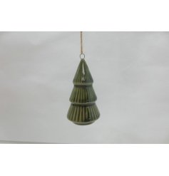 Green Lined Hanging Tree Deco, 8cm