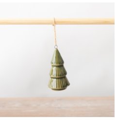A gorgeous green glazed hanging Christmas tree decoration. 