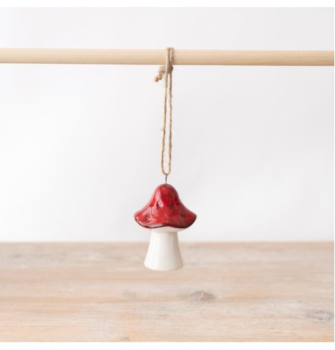 A lovely mushroom decoration hung by jute string. 