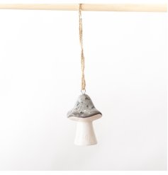 Glazed Grey Mushroom Hanging Deco, 7cm