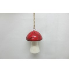 Small Red Glazed Mushroom Deco, 7cm
