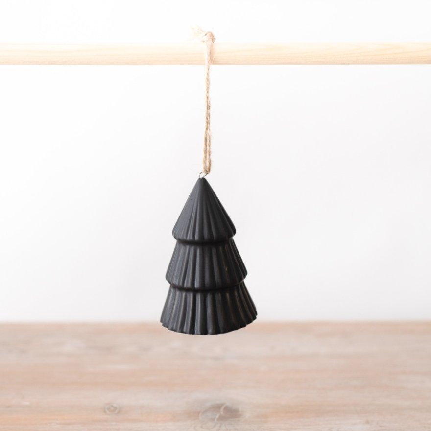 8cm Matt Black Hanging Tree Decoration