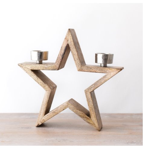 Enhance the ambiance in your home with our exquisite Wooden Star T Light Holder - a perfect blend of warmth and festive