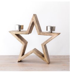 Add a touch of warmth and elegance to your home with our stunning Wooden Star T Light Holder