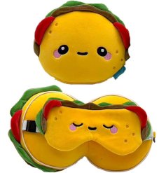 Foodiemals Frida the Taco design multi use travel pillow and eye mask.