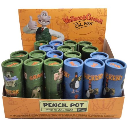  Pencil Pot  W/ 12 Colouring Pencils in Wallace & Grommit Design