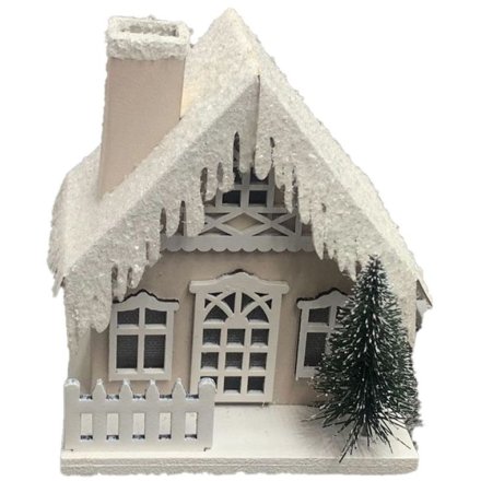 Light Up Snow Covered Christmas House, 15.5cm