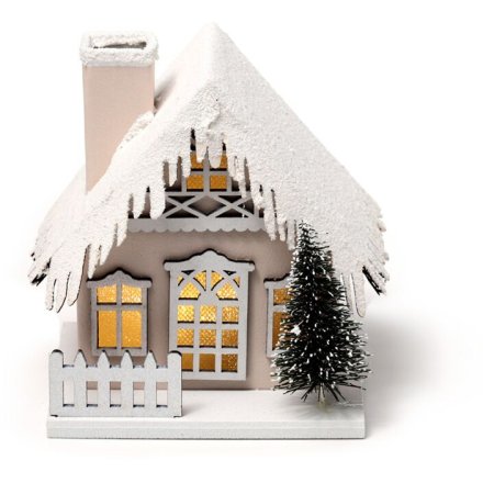 Light Up Snow Covered Christmas House, 15.5cm