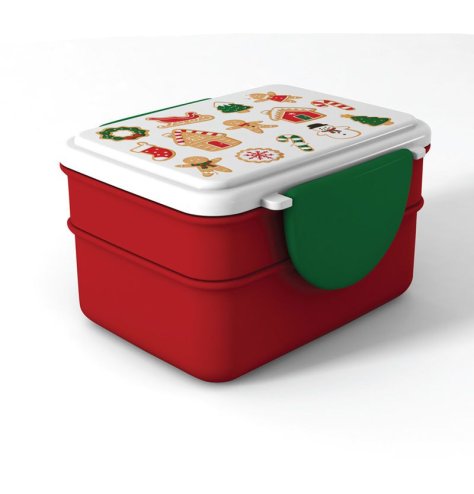 Bento Lunch Box with Clip and Cutlery in Gingerbread Design