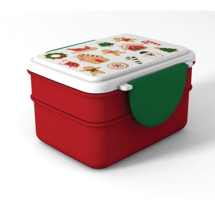  Bento Lunch Box with Clip and Cutlery in Gingerbread Design