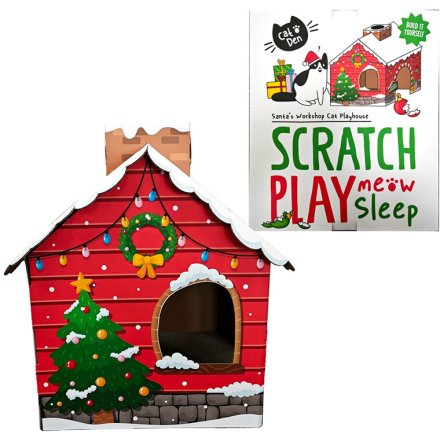 55cm Christmas Cat Playhouse with Santa's Grotto Design