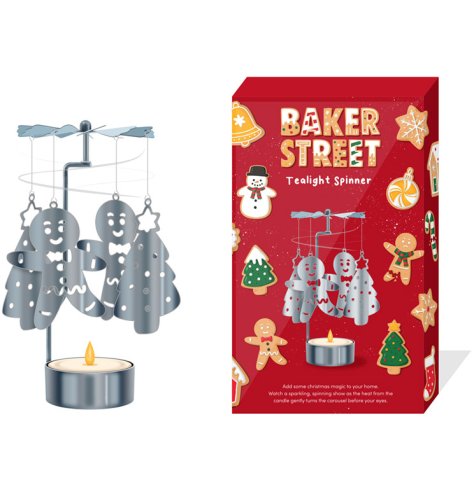 Spread holiday cheer with our charming Spinning Tea Light Candle Holder featuring festive Gingerbread Men!