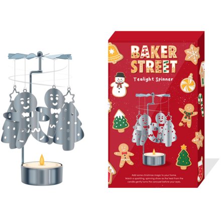 Spinning Gingerbread Men Carousel Tea Light Holder for Festive Decoration