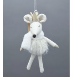 Update your tree this year with this cute white fluffy mouse hanger