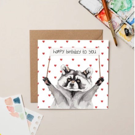 Happy Birthday Raccoon Greeting Card, 15cm