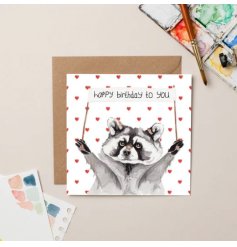 A raccoon birthday greetings card