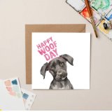 A lovely greetings card with a cut doogy picture