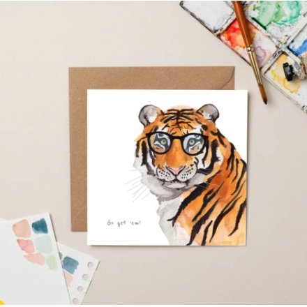 Go Get Em Cool Tiger Greeting Card, 15cm