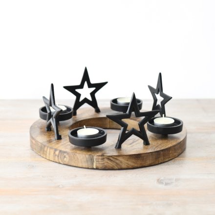 Star with T-Light on Round Base 30cm