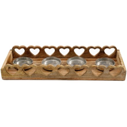 Wooden Cut Out Heart Candle Holder, 45cm