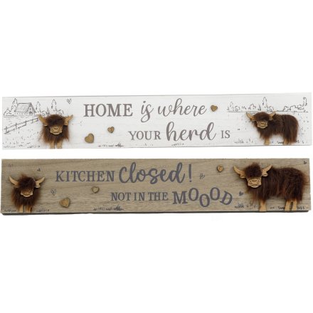 2/A Wooden Highland Cow Sign, 60cm