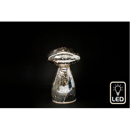 Silver LED Mushroom Deco, 14cm
