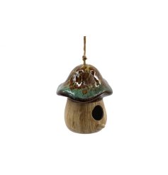 Care for your feathered companions with our mushroom birdhouse. 
