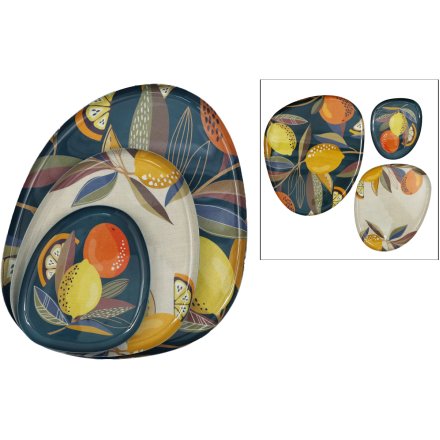 Set of 3 Citrus Abstract Shape Trays