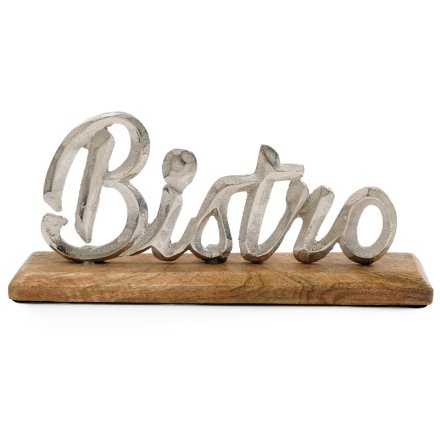 Metal Bistro Sign on Wood Stand, 23cm