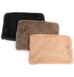 Charming faux fur toiletry bags, in beige tan and black colourways