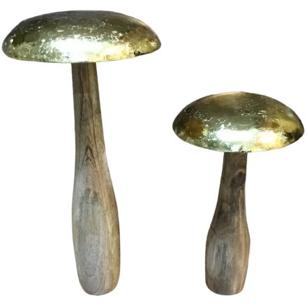 Standing Wooden Gold Mushroom, 26cm