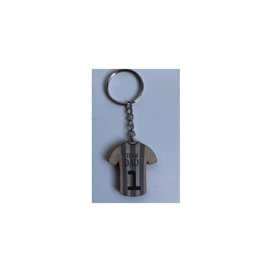 Wooden Team Dad Shirt Key Ring, 5cm