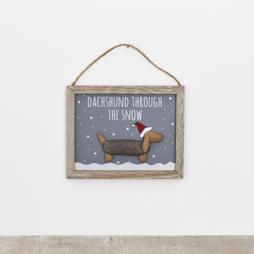 15cm Dachshund Through the Snow Hanging Plaque