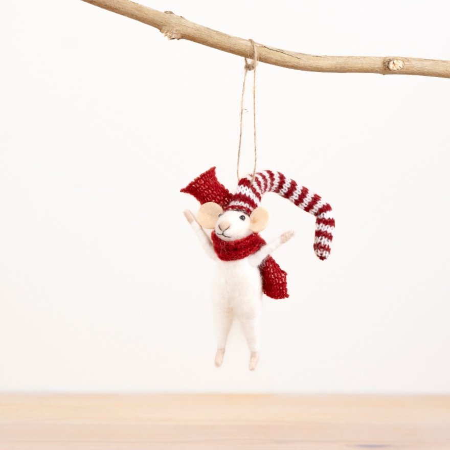 Red & White Felt Mouse Hanging Decoration, 17cm