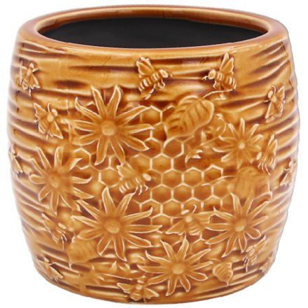 Crackle Glaze Bee Plant Pot, 13cm