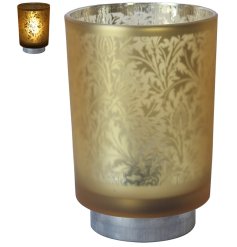 Elevate your home decor with this stunning golden LED lamp. Create a cozy vibe in any room.