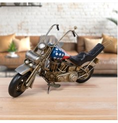 Collectible metal motorcycle ornament, perfect for avid enthusiasts. Adorably designed.