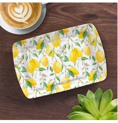 Add a pop of colour to your kitchen with this stylish Lemons grove serving tray!