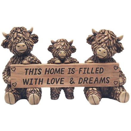 Hughie Highland Family Cows & Plaque Deco