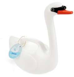 From Rex - a white swan watering can with a short carry handle for little hands and a 2 litre capacity.