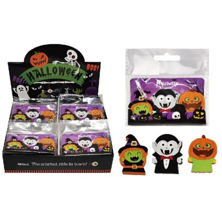 3 Piece Eraser Set, Witch, Vampire & Pumpkin 