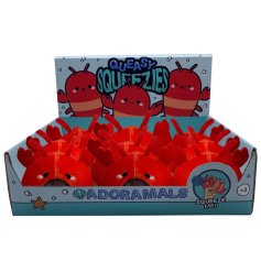 Fun squeezy plush lobster toy with cute bead designs. Perfect for children.