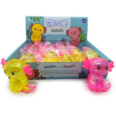 Take a break from stress and add some sparkle to your day with our new Squeezable Glitter Axolotl!