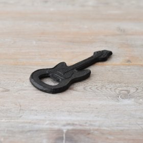 Add a touch of rustic charm to your bar with this cast iron guitar bottle opener. 